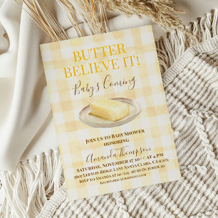 Invitation Fête bébé jaune à carreaux « Butter Believe It »