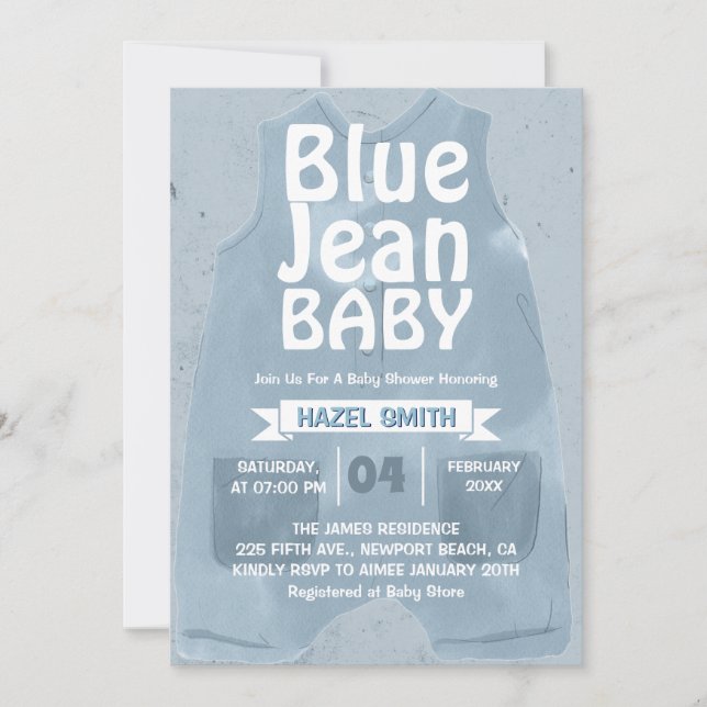 Invitation Fête Bébé Jean Bleu en Denim (Devant)