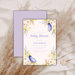 Invitation Fête bébé Lavande Daisy Fleur d'Aubergine Jardin