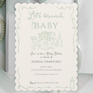 Invitation Fête Bébé Let's Brunch Doodle Sage Fantaisiste