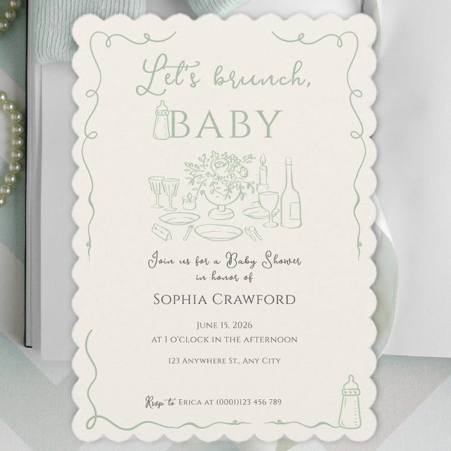 Invitation Fête Bébé Let's Brunch Doodle Sage Fantaisiste (Créateur téléchargé)