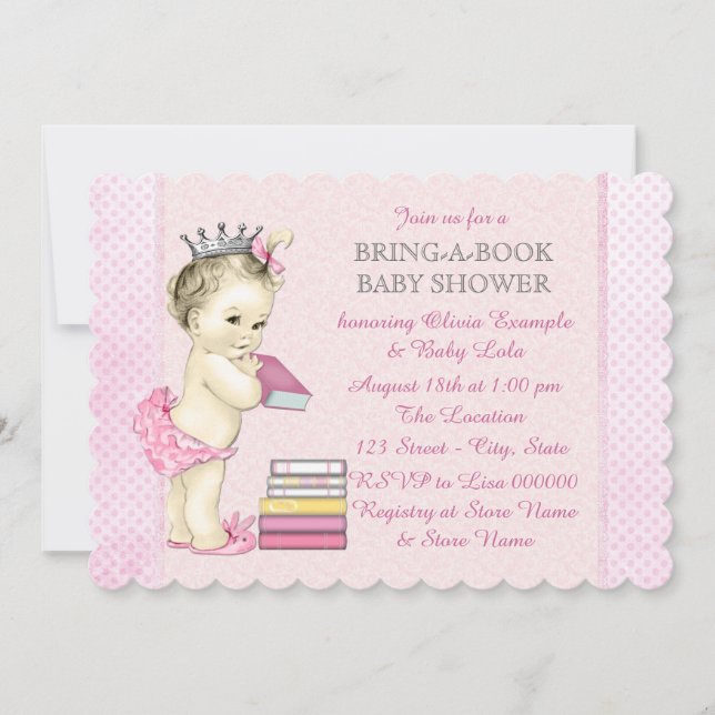 Invitation Fête bébé livre pour fille (Devant)