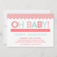 Fête bébé moderne corail et menthe à motif chevron