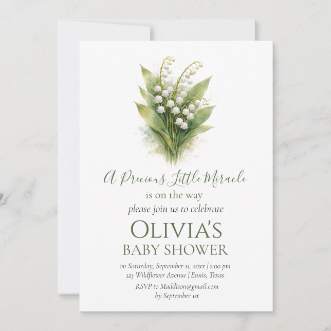 Invitation Fête bébé Muguet Fleur Blanche (Devant)