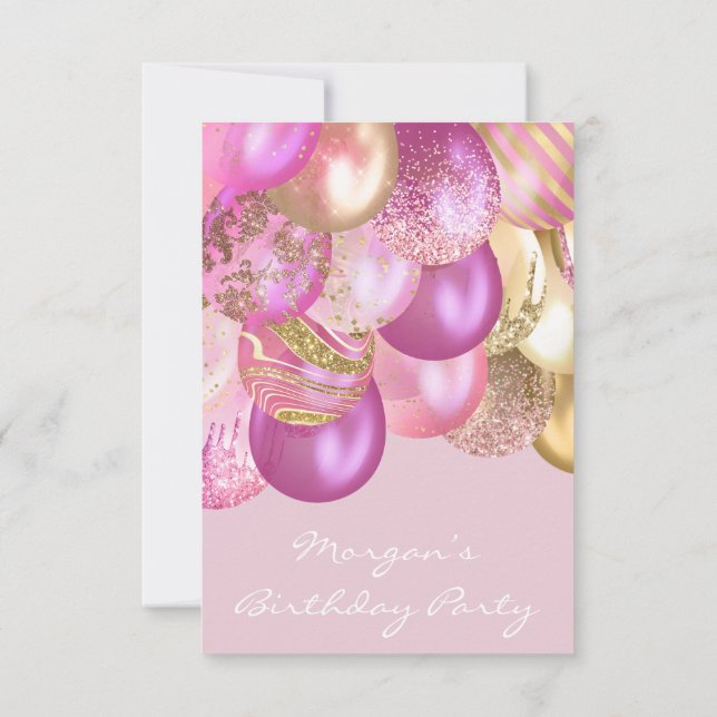 Invitation Fête bébé naissance Shower Ballons rose or party (Dos)
