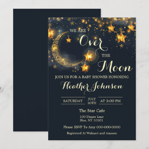 Invitation Fête Bébé Neutre et Fantaisiste Over The Moon