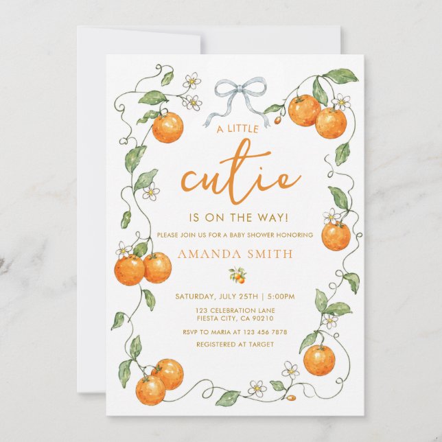 Invitation Fête bébé ORANGES Citron Un Petit Bébé Mignon  (Devant)