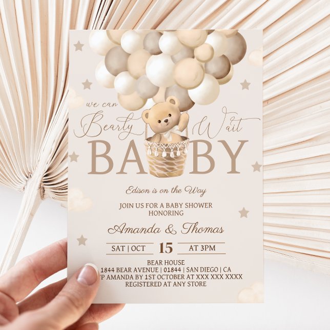 Invitation Fête bébé ours en peluche  à peine attendre (Créateur téléchargé)