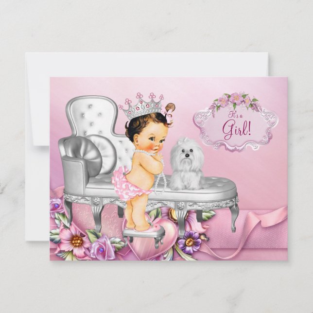 Invitation Fête bébé Princesse Perle Chaise Rose (Devant)