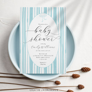 Invitation Fête bébé rayures peintes éclectiques bleues