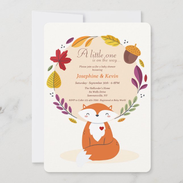 Invitation Fête bébé Renard et Feuilles (Devant)
