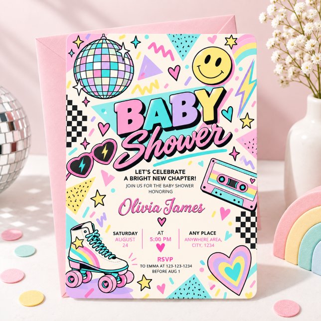 Invitation Fête bébé rétro années 80 (Créateur téléchargé)