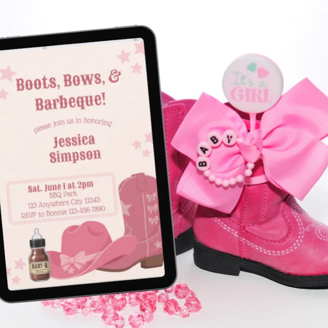 Invitation Fête bébé rose Boots Bows & BBQ (Créateur téléchargé)