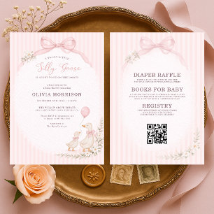 Invitation Fête Bébé Rose Tout en Un Silly Goose