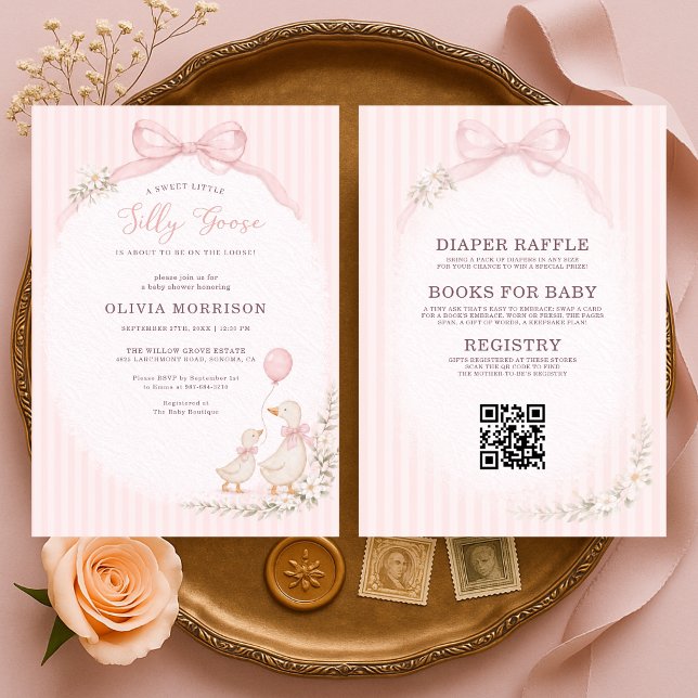 Invitation Fête Bébé Rose Tout en Un Silly Goose (Créateur téléchargé)