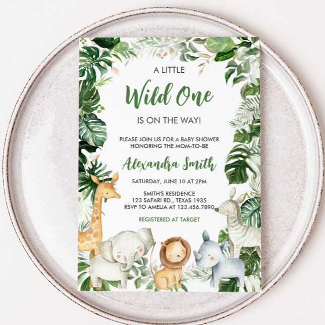 Invitation Fête bébé Safari Wild One  (Greenery Jungle Baby Shower Invitation)
