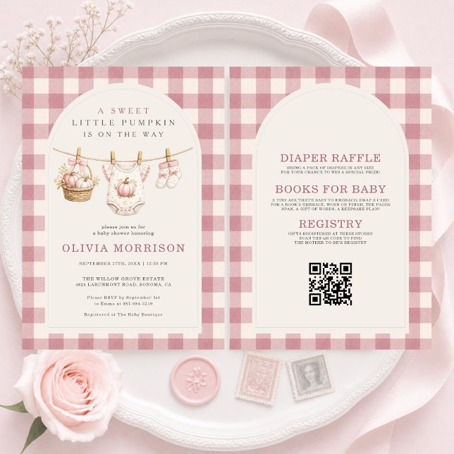 Invitation Fête bébé Shower Bébé Citrouille Rose Tout en Un (Créateur téléchargé)