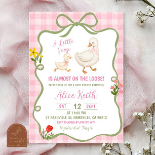 Invitation Fête bébé Silly goose vert sauge rose