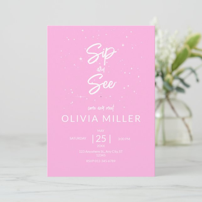 Invitation Fête bébé : Sip and See, Baby shower fille  (Debout devant)