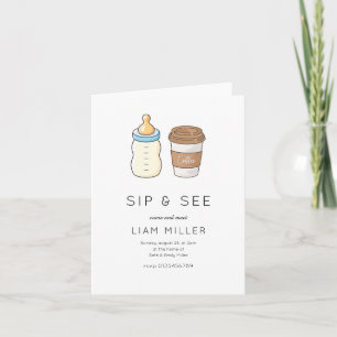 Invitation Fête bébé Sip and See Baby Shower Minimaliste
