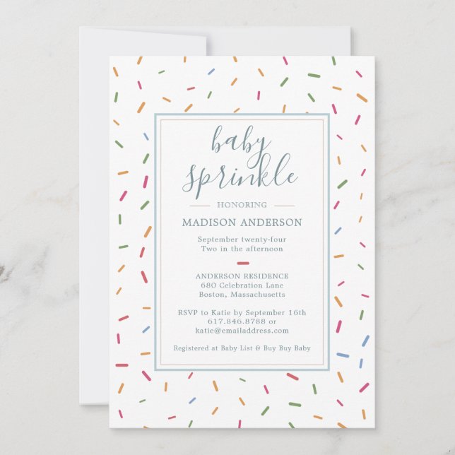 Invitation Fête bébé Sprinkles Bébé Coloré (Devant)