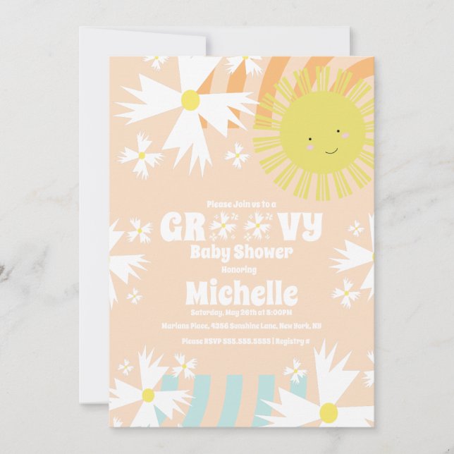 Invitation Fête bébé Summer Daisy Groovy Sun Rainbow (Devant)