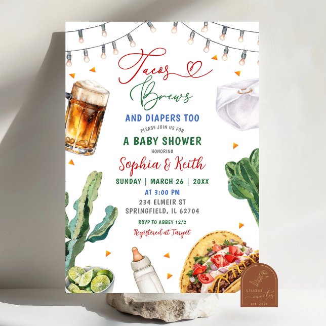Invitation Fête bébé Tacos Brews et Couches (Créateur téléchargé)