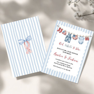 Invitation Fête Bébé Thème 4 Juillet Ruban Rouge Blanc et Béb