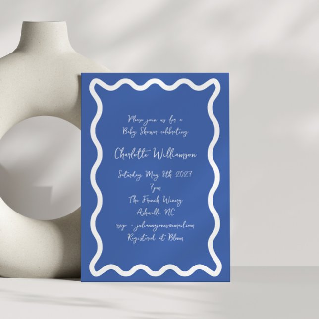 Invitation Fête bébé thème bordure gribouillée bleue écriture (Créateur téléchargé)