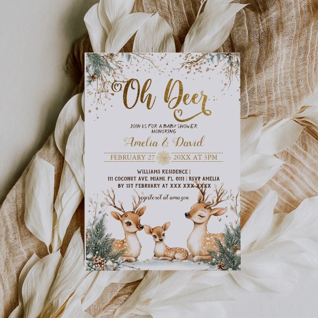 Invitation Fête bébé thème cerfs en hiver (Créateur téléchargé)