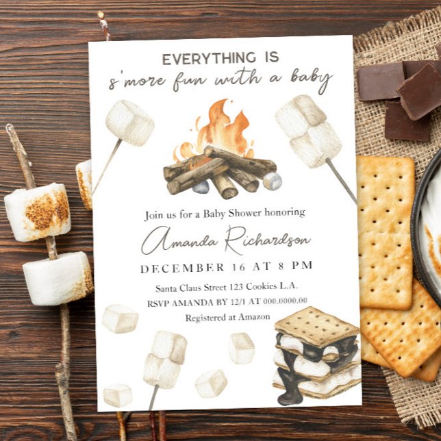 Invitation Fête bébé thème feu de camp et s'mores (Créateur téléchargé)