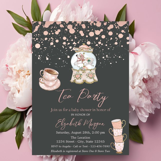 Invitation Fête bébé thème Rose Gold Dots Tea Party   (Créateur téléchargé)