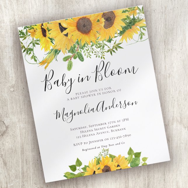 INVITATION Fête bébé tournesol en fleurs Budget (Créateur téléchargé)