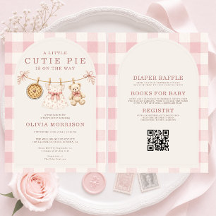 Invitation Fête Bébé Tout-en-Un Rose Vêtements Corde à Linge