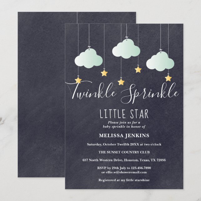Invitation Fête bébé Twinkle Sprinkle Tableau craie (Devant / Derrière)