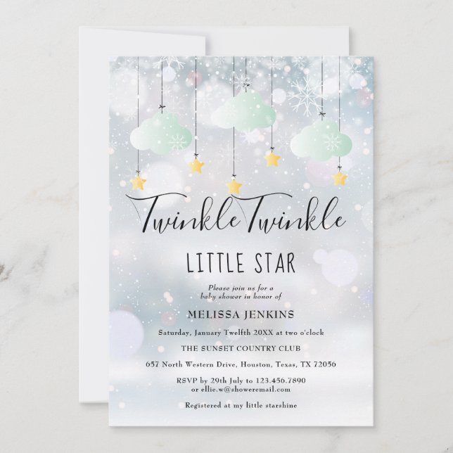 Invitation Fête bébé Twinkle Twinkle Little Star Hiver (Devant)