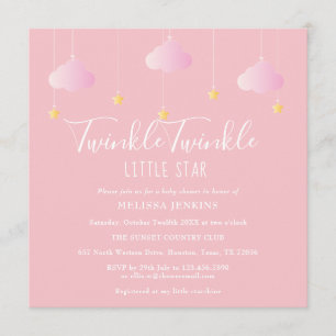 Invitation Fête bébé Twinkle Twinkle Little Star Rose