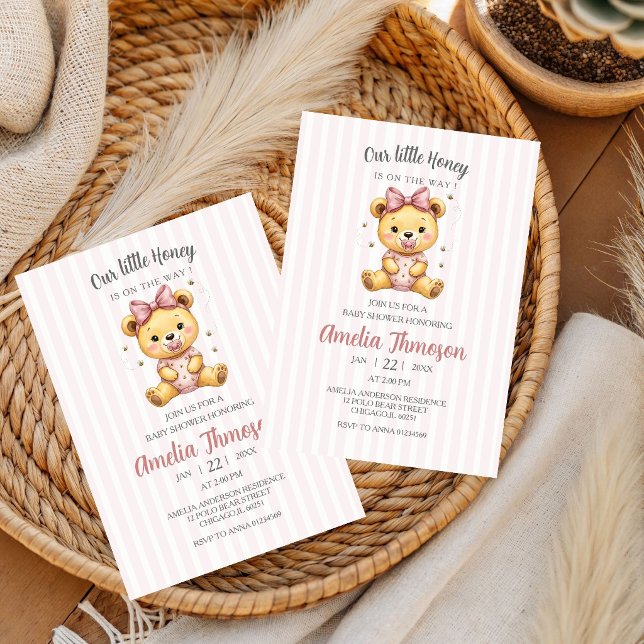 Invitation Fête bébé Winnie l'ourson Little Hunny  (Créateur téléchargé)