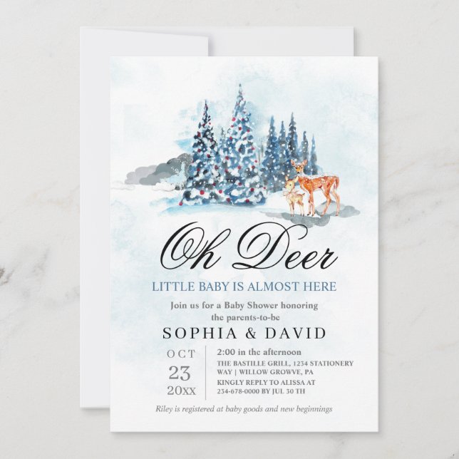 Invitation Fête bébé Woodland Hills Oh Deer (Devant)