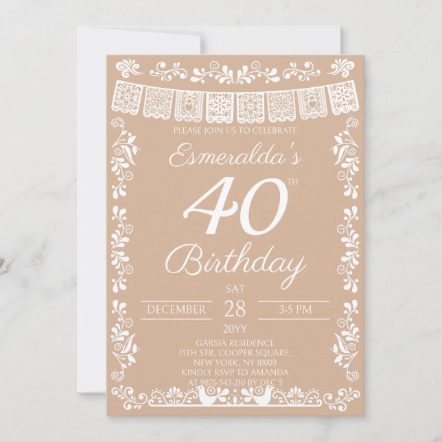 Invitation Fête Beige 40e Anniversaire (Devant)