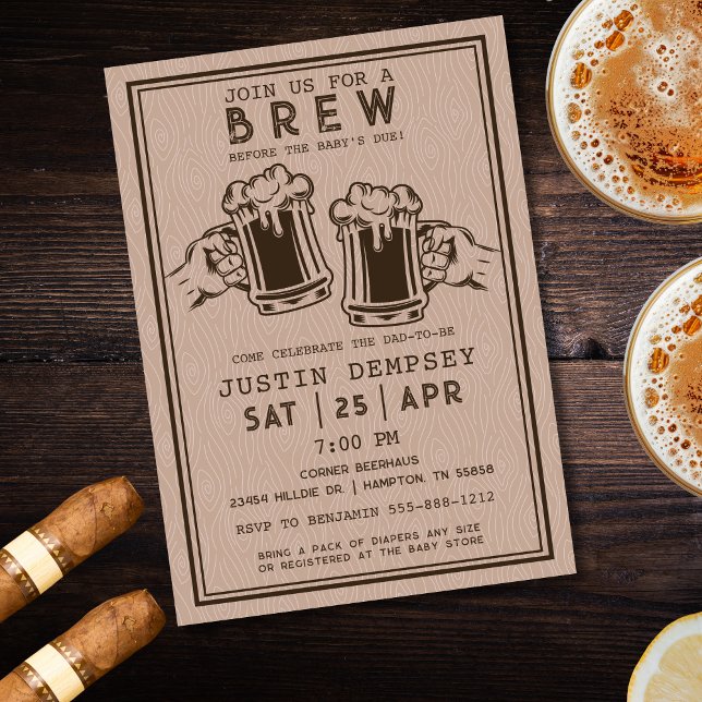 Invitation Fête Bière Avant la Naissance du Bébé pour Hommes  (Brews Before the Baby's Due Men's Diaper Party Invitation)