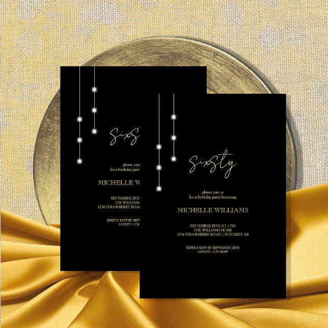 Invitation Fête Black And Gold Script Moderne (Créateur téléchargé)