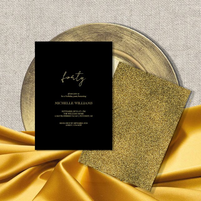 Invitation Fête Black And Gold Script Moderne (Créateur téléchargé)
