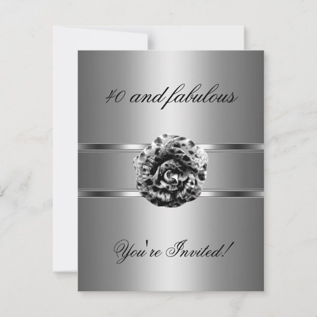 Invitation fête Black Grey Fleur Incroyable 40 ans (Devant)