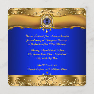 Invitation Fête Bleu Royal et Or