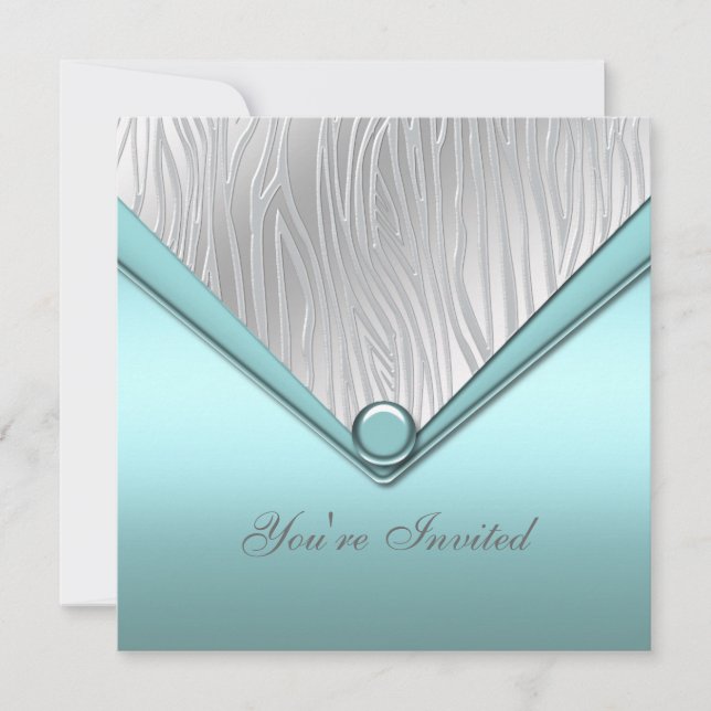 Invitation Fête Bleu Turquoise Argent (Devant)