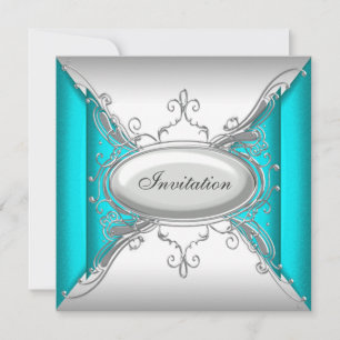 Invitation Fête Bleu Turquoise Argent