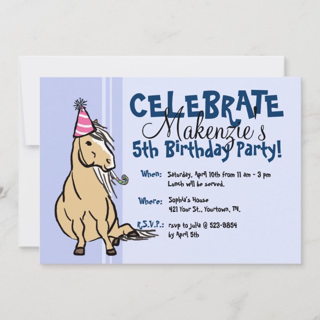 Invitation Fête bleue des filles du Poney (Devant)