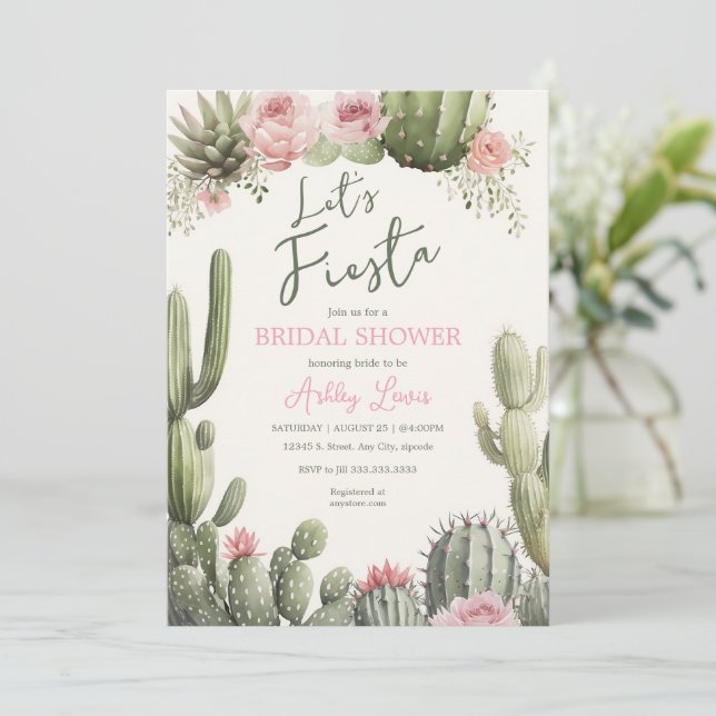 Invitation Fête Bohème cactus , fleurs Baby shower mariage (Debout devant)