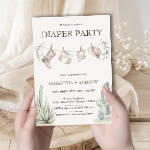 Invitation Fête Bohème pour Bébé Cowboy avec des Couches
